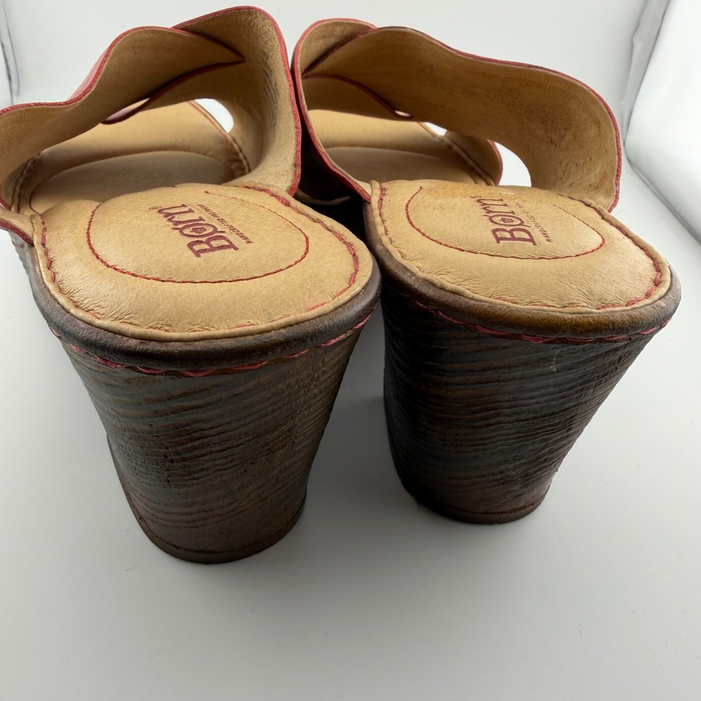 Born Wedge Sandals Women 11M Red Leather Crisscross Slide 3" Heel - Picture 4 of 10